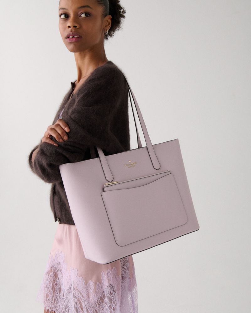 Kate Spade,Staci Large Tote Set,Tote,Pouch,PVC,Logo,Metal,Lined,Casual,Lavender