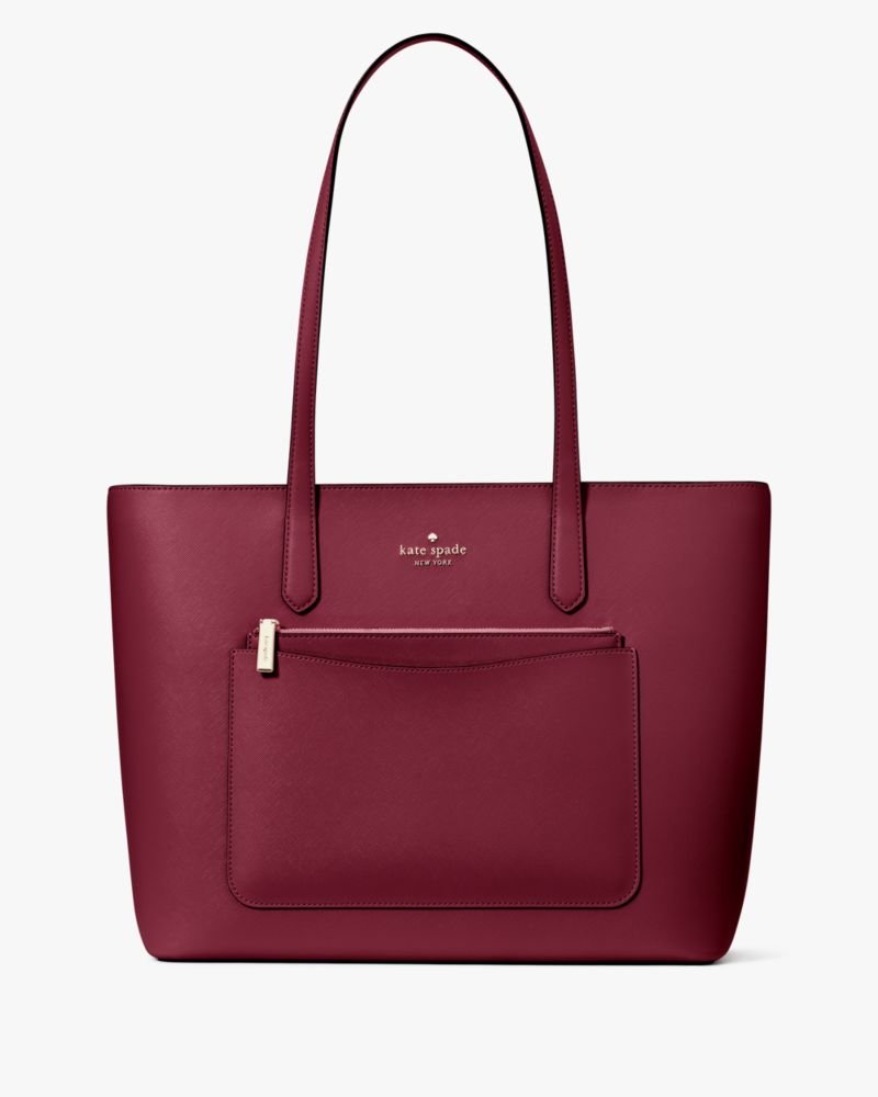 Kate Spade,Staci Pvc Large Tote Set,Tote,Pouch,PVC,Metal,Logo,Lined,Casual,Maroon