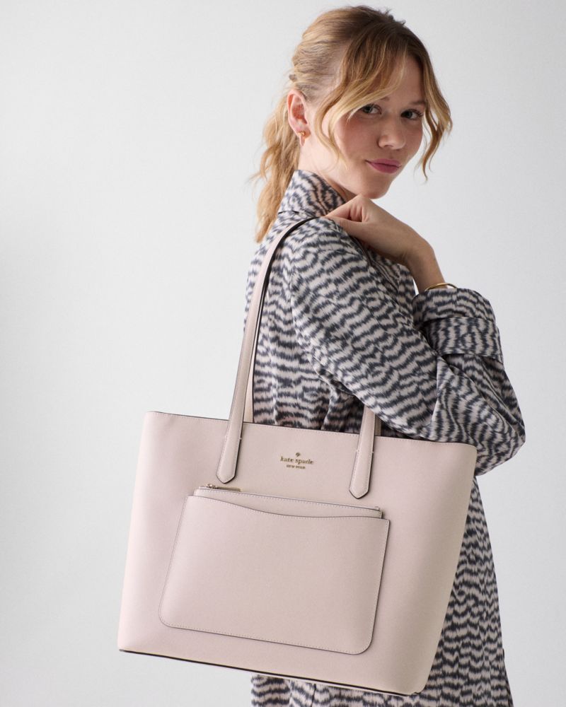 Kate Spade,Staci Large Tote Set,Tote,Pouch,PVC,Logo,Metal,Lined,Casual,Pink