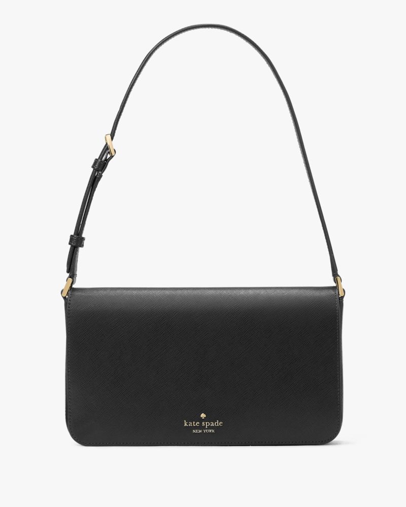 Kate Spade,Staci Flap Shoulder Bag,Lining Leather,Shoulder Bag,Metal,Logo,Lined,Casual,Black