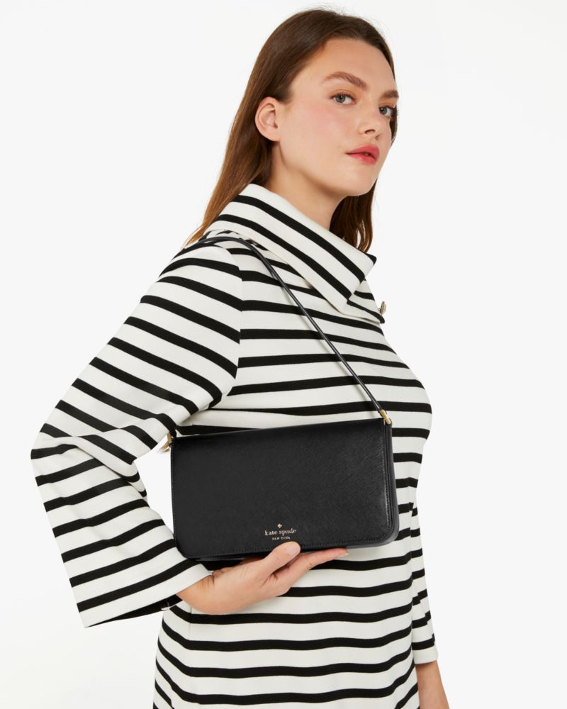 Kate Spade,Staci Flap Medium Shoulder Bag,Lining Leather,Shoulder Bag,Logo,Metal,Lined,Casual,Black