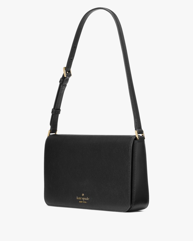 Kate Spade,Staci Flap Medium Shoulder Bag,Lining Leather,Shoulder Bag,Logo,Metal,Lined,Casual,Black