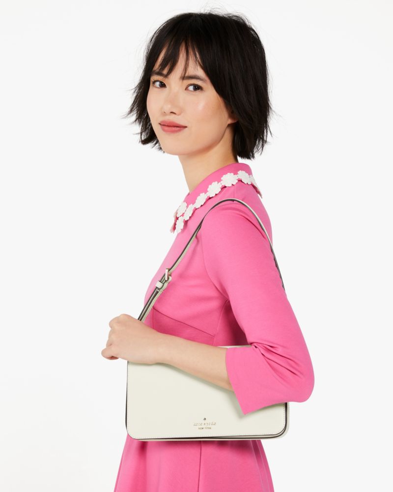 Kate Spade,Staci Flap Medium Shoulder Bag,Lining Leather,Shoulder Bag,Metal,Logo,Lined,Casual,White