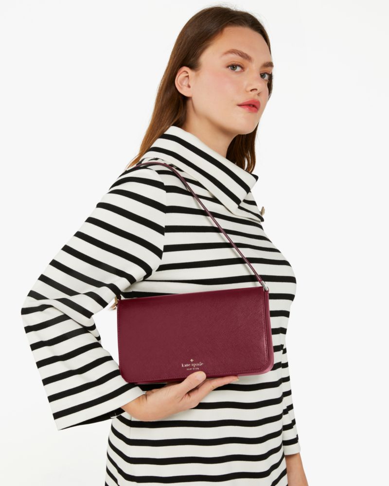 Kate Spade,Staci Medium Shoulder Bag,Lining Leather,Shoulder Bag,Metal,Logo,Lined,Casual,Maroon