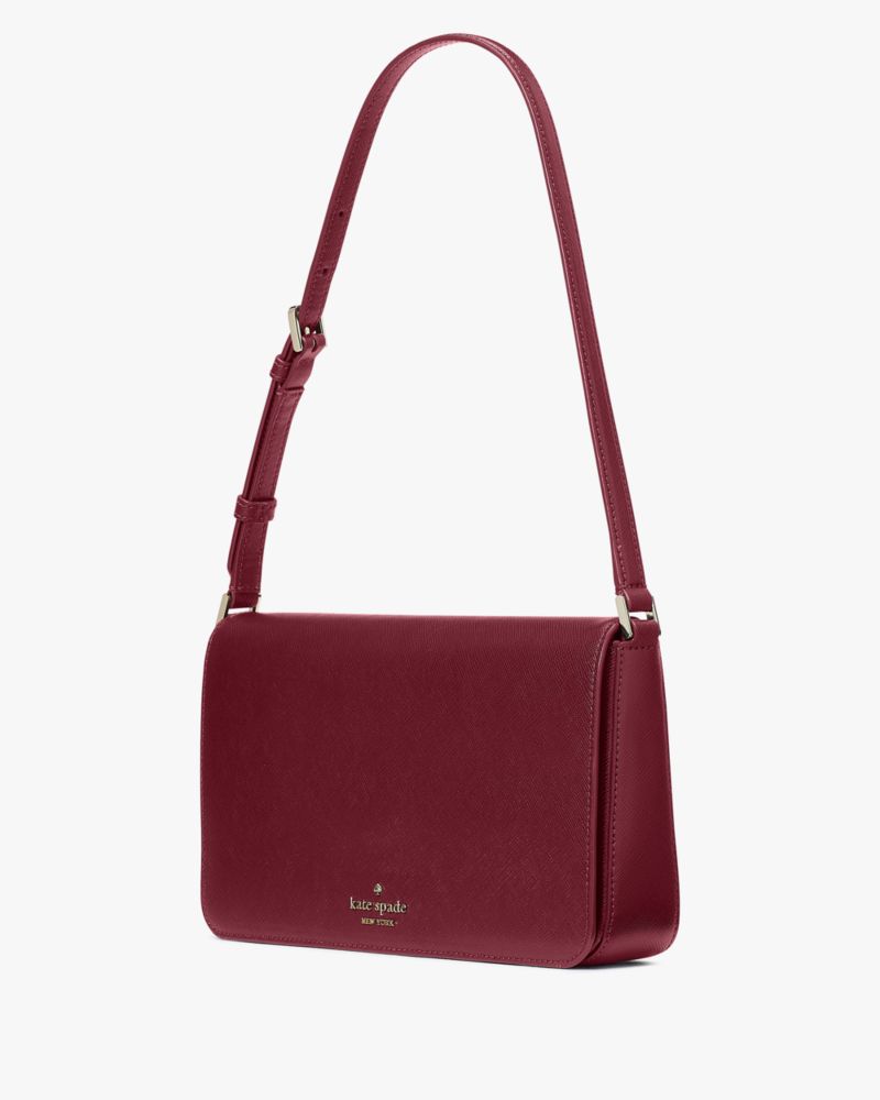 Kate Spade,Staci Medium Shoulder Bag,Lining Leather,Shoulder Bag,Metal,Logo,Lined,Casual,Maroon
