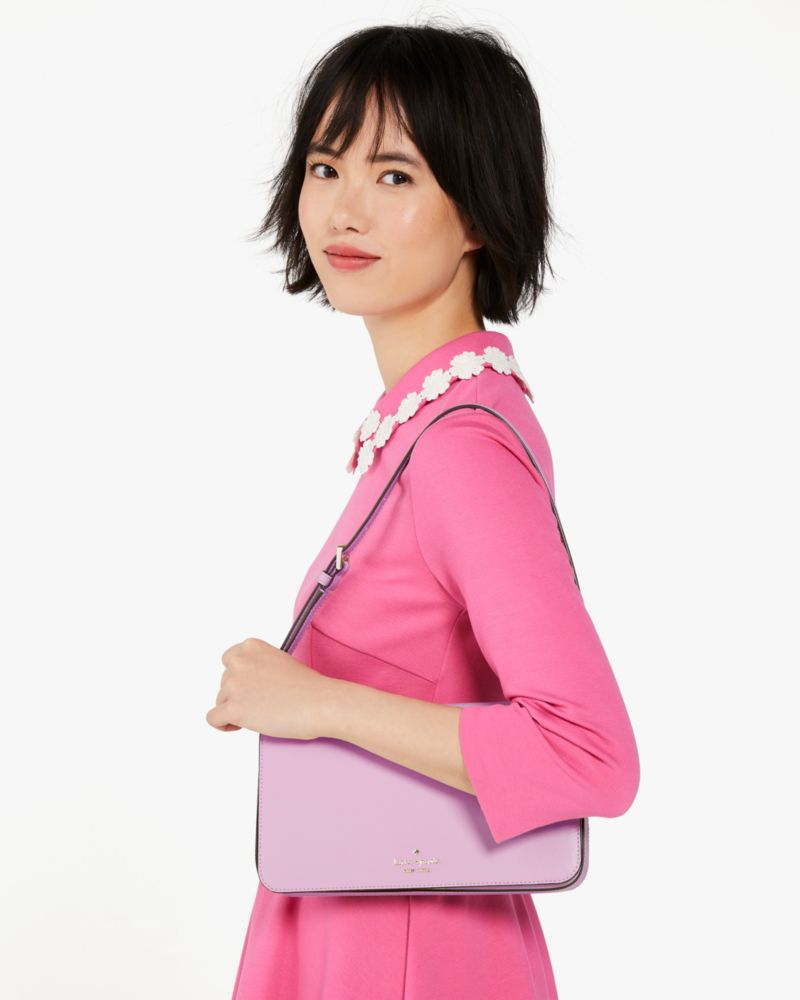 Kate Spade,Staci Flap Medium Shoulder Bag,Lining Leather,Shoulder Bag,Logo,Metal,Lined,Casual,Lavender