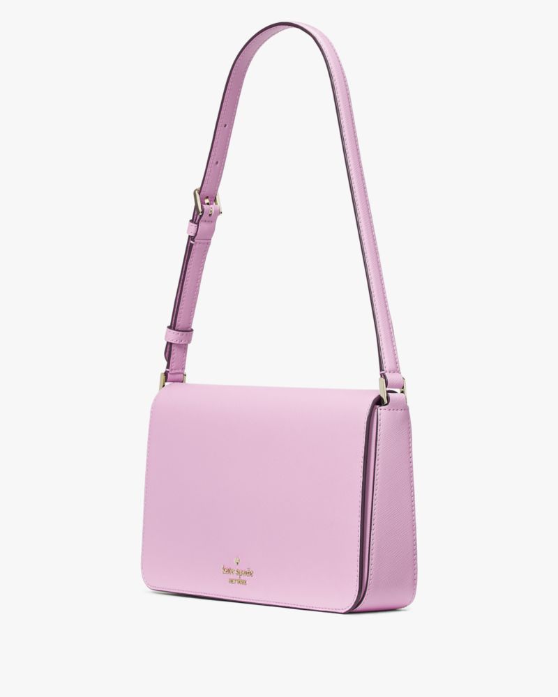 Kate Spade,Staci Flap Medium Shoulder Bag,Lining Leather,Shoulder Bag,Metal,Logo,Lined,Casual,Lavender