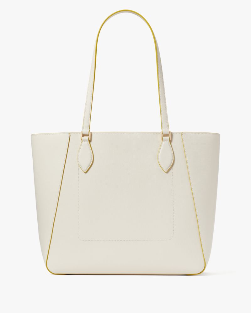 Kate Spade,Poppy Large Tote,Lining Leather,Tote,Logo,Metal,Lined,Work,Cream