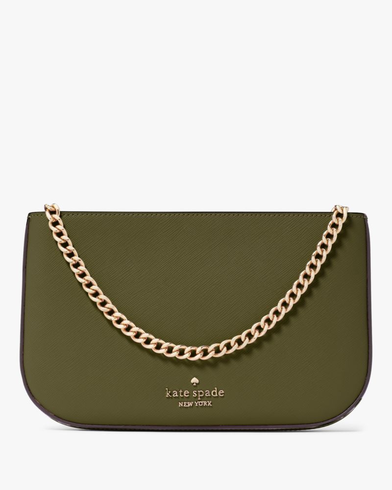 Kate Spade,Madison Pochette,Pouch,Logo,Metal,Gold Metal,Casual,Olive