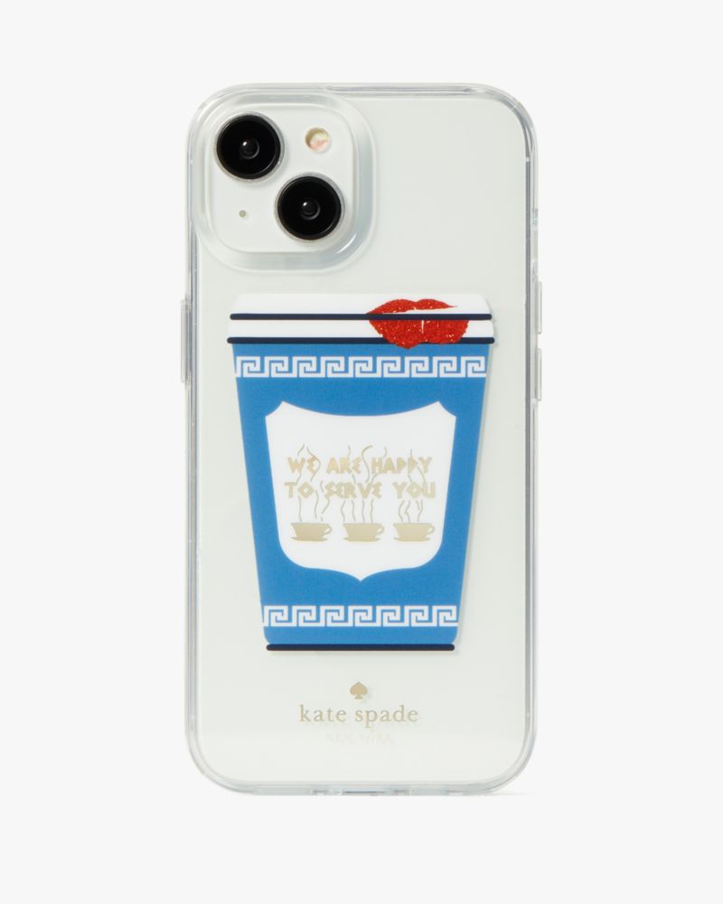 Kate Spade,Coffee Break iPhone 15 Case,Case,Glitter,Word Embellishment,Logo,Casual,