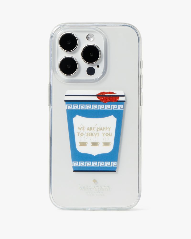 Kate Spade,Coffee Break iPhone 15 Pro Case,Case,Glitter,Word Embellishment,Logo,Casual,