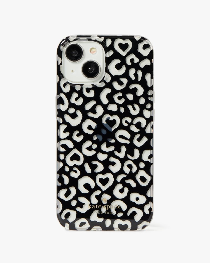 Kate Spade,Graphic Leopard Heart Printed iPhone 15 Case,Case,Logo,Word Embellishment,Casual,