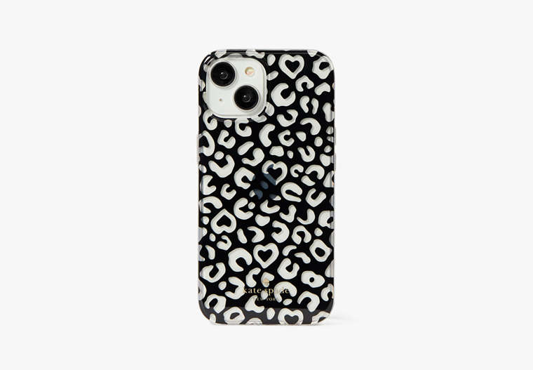 Kate Spade,Graphic Leopard Heart Printed iPhone 15 Case,Clear