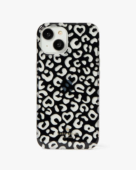Kate Spade,Graphic Leopard Heart Printed iPhone 15 Case,Clear