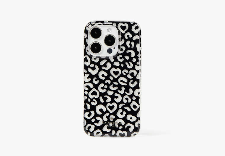 Kate Spade,Graphic Leopard Heart Printed iPhone 15 Pro Case,Clear image number 0