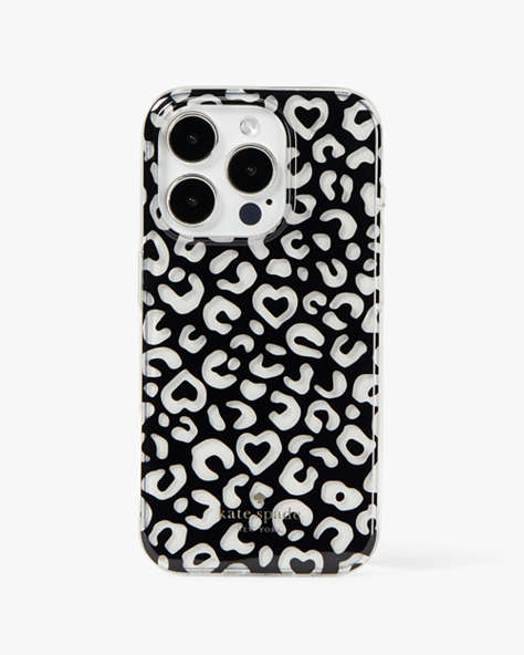 Kate Spade,Graphic Leopard Heart Printed iPhone 15 Pro Case,Clear