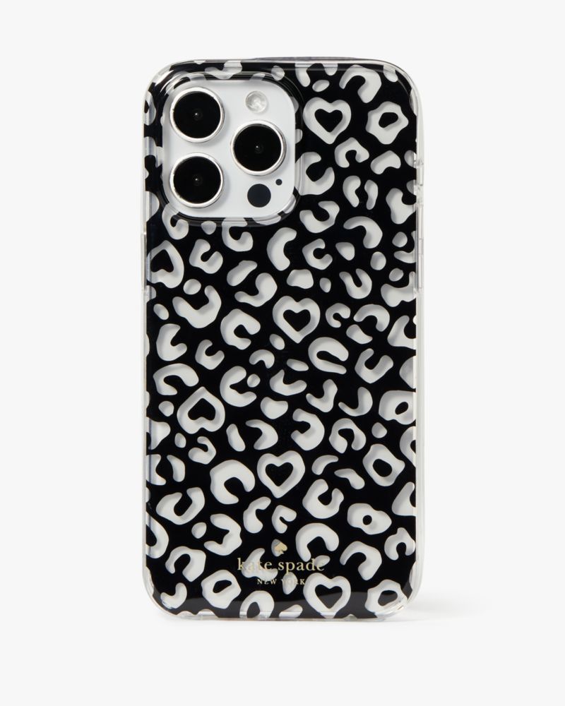 Kate Spade,Graphic Leopard Heart Printed iPhone 15 Pro Max Case,Case,Logo,Word Embellishment,Casual,