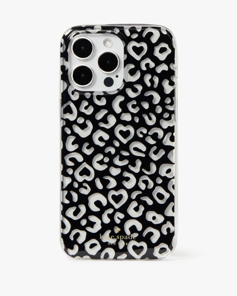 Kate Spade,Graphic Leopard Heart Printed iPhone 15 Pro Max Case,Case,Logo,Word Embellishment,Casual,Multi Color