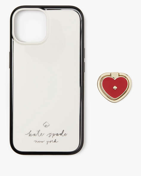 Kate Spade,Heart Stability Ring and Case iPhone 15,Multi