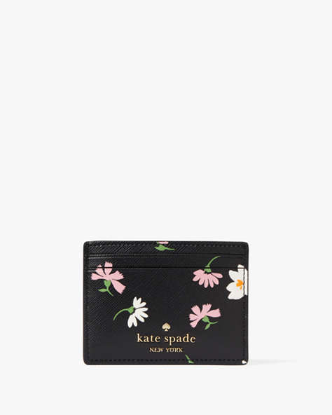 Kate Spade,Madison Floral Waltz Small Slim Card Holder,Black Multi