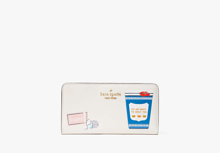 Kate Spade,Coffee Break Large Slim Bifold Wallet,Cream Multi image number 0