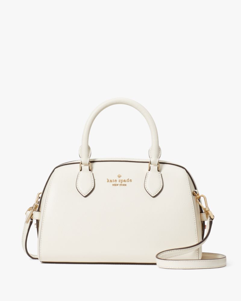 Kate Spade,Madison Saffiano Leather Small Duffle Crossbody,Lining Leather,Crossbody,Logo,Metal,Lined,Work,White