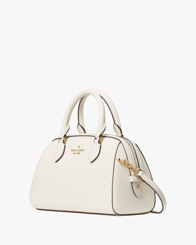 Kate Spade,Madison Saffiano Leather Duffle Crossbody,Lining Leather,Crossbody,Logo,Metal,Lined,Work,White