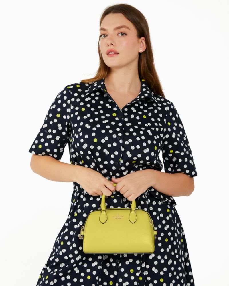 Kate Spade,Madison Small Dolly Duffle Crossbody Bag,Lining Leather,Satchel,Logo,Metal,Adjustable,Gold Metal,Work,Yellow