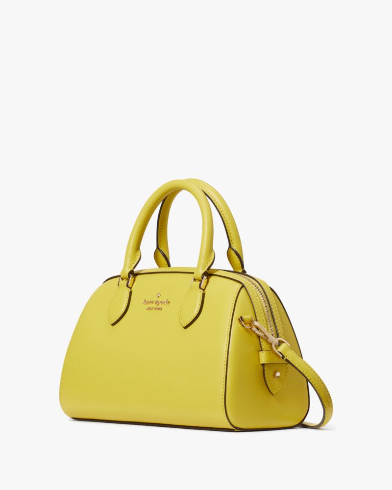Kate Spade,Madison Small Dolly Duffle Crossbody Bag,Lining Leather,Satchel,Logo,Metal,Adjustable,Gold Metal,Work,Yellow