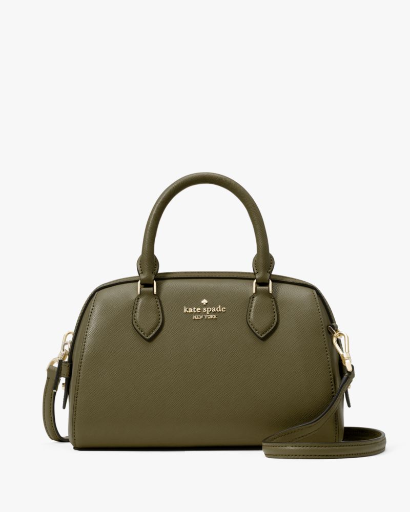 Kate Spade,Madison Saffiano Leather Small Duffle Crossbody,Lining Leather,Crossbody,Metal,Logo,Lined,Work,Olive