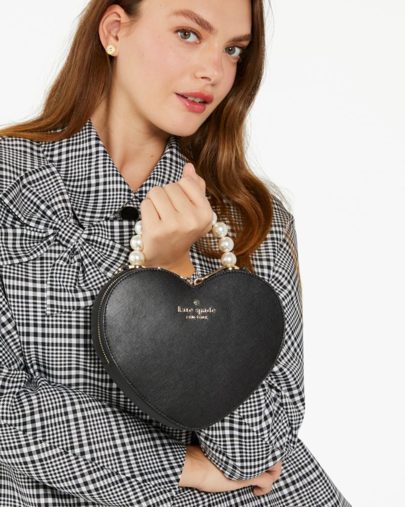 Kate Spade,ラブ シャック フェイク パール ハート クロスボディ,バッグ,ブラック