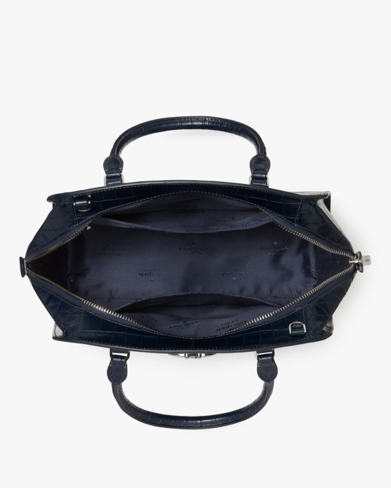 Kate Spade,Kyla Croc Embossed Satchel,Lining Leather,Satchel,Logo,Metal,Lined,Work,
