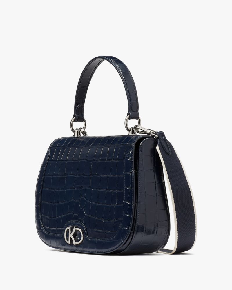 Kate Spade,Kyla Croc Embossed Top Handle Saddle Bag,Blazer Blue Multi