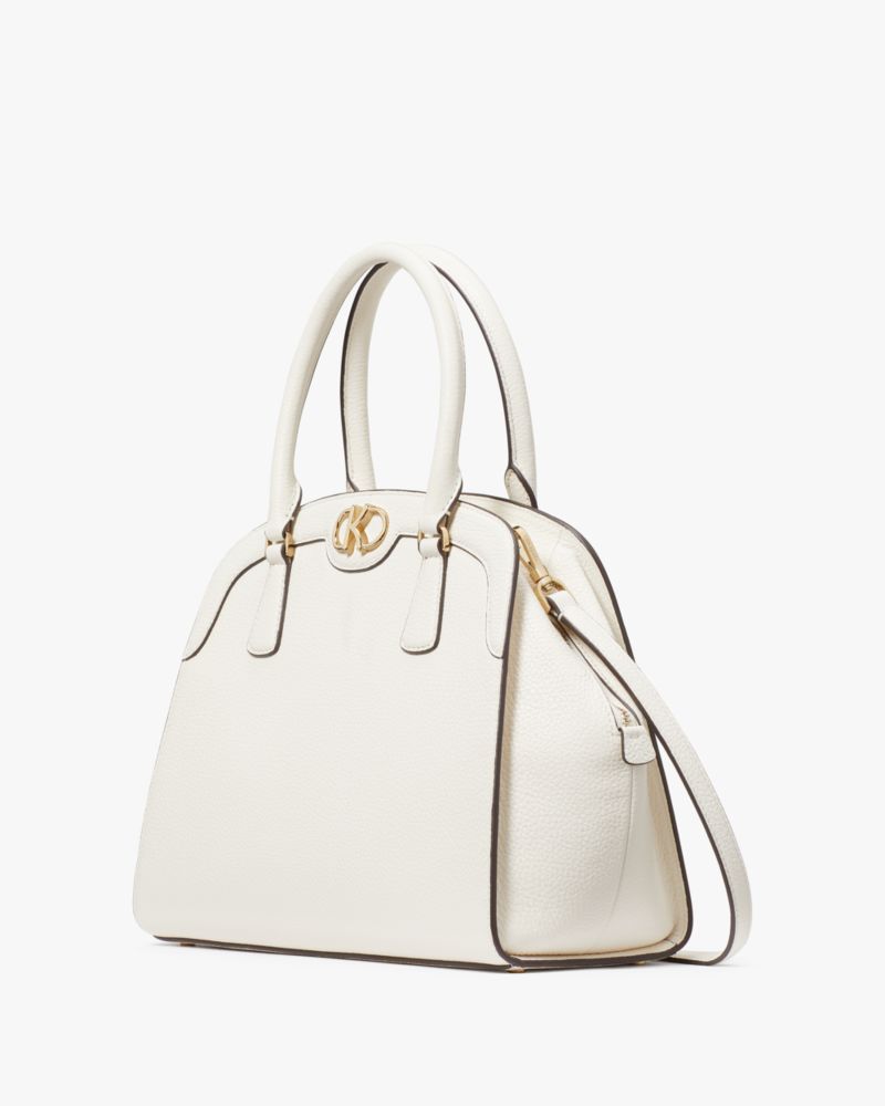 Kate Spade,Kyla Large Satchel,Lining Leather,Satchel,Metal,Logo,Lined,Casual,Cream