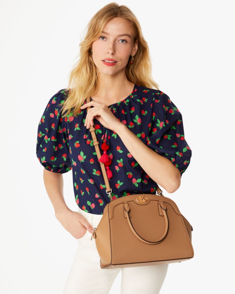 Kate Spade,Kyla Large Satchel,Lining Leather,Satchel,Logo,Metal,Lined,Casual,