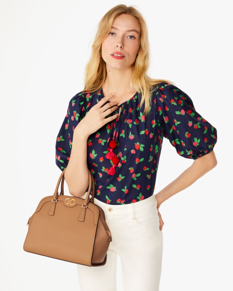 Kate Spade,Kyla Large Satchel,Lining Leather,Satchel,Logo,Metal,Lined,Casual,