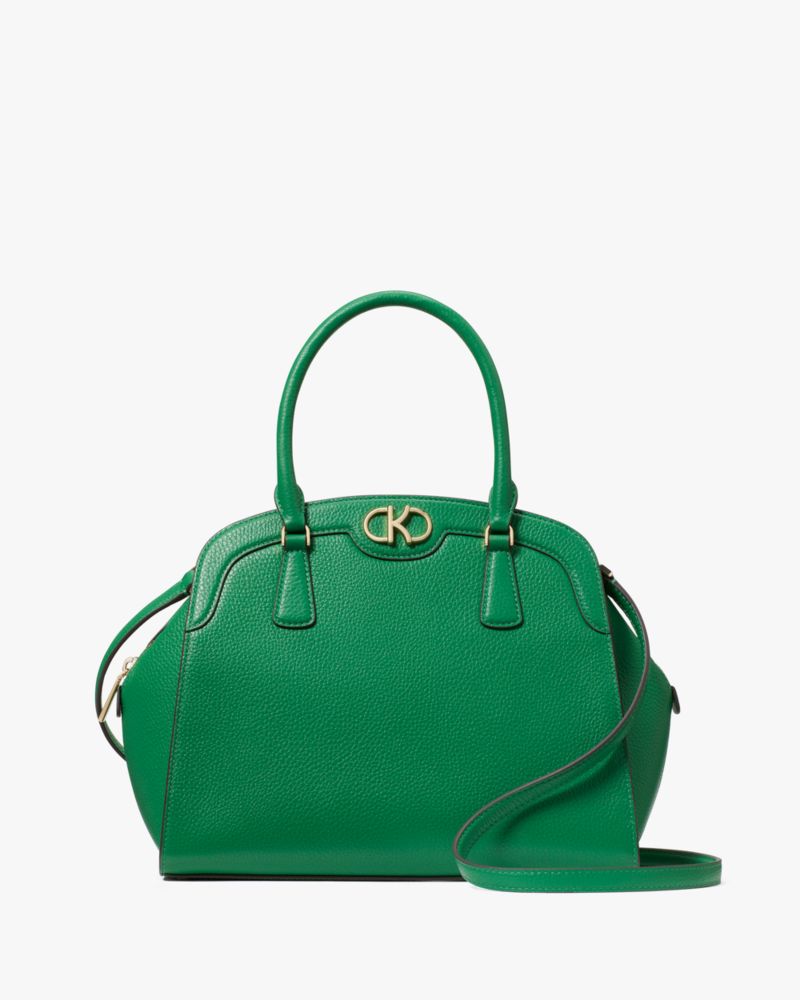 Kate Spade,Kyla Large Satchel,Lining Leather,Satchel,Metal,Logo,Lined,Casual,Green