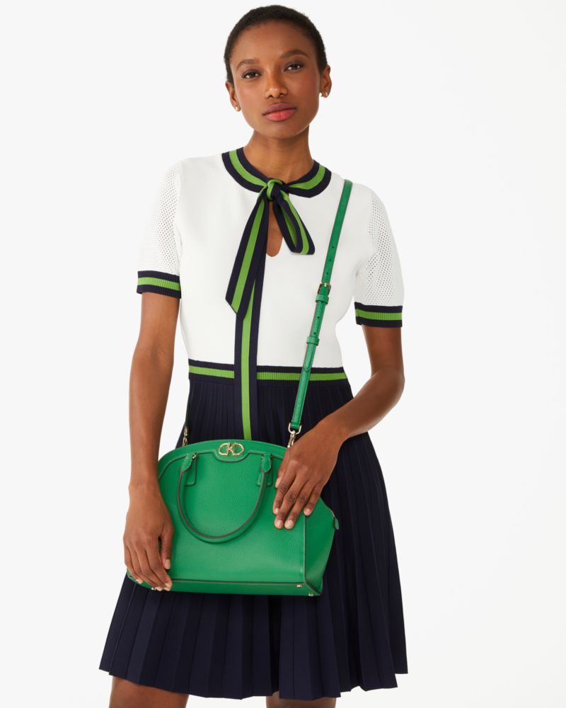 Kate Spade,Kyla Large Satchel,Lining Leather,Satchel,Logo,Metal,Lined,Casual,Green