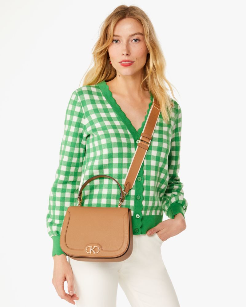 Kate Spade,Kyla Top Handle Saddle Bag,Lining Leather,Crossbody,Piping,Logo,Metal,Lined,Day Party,