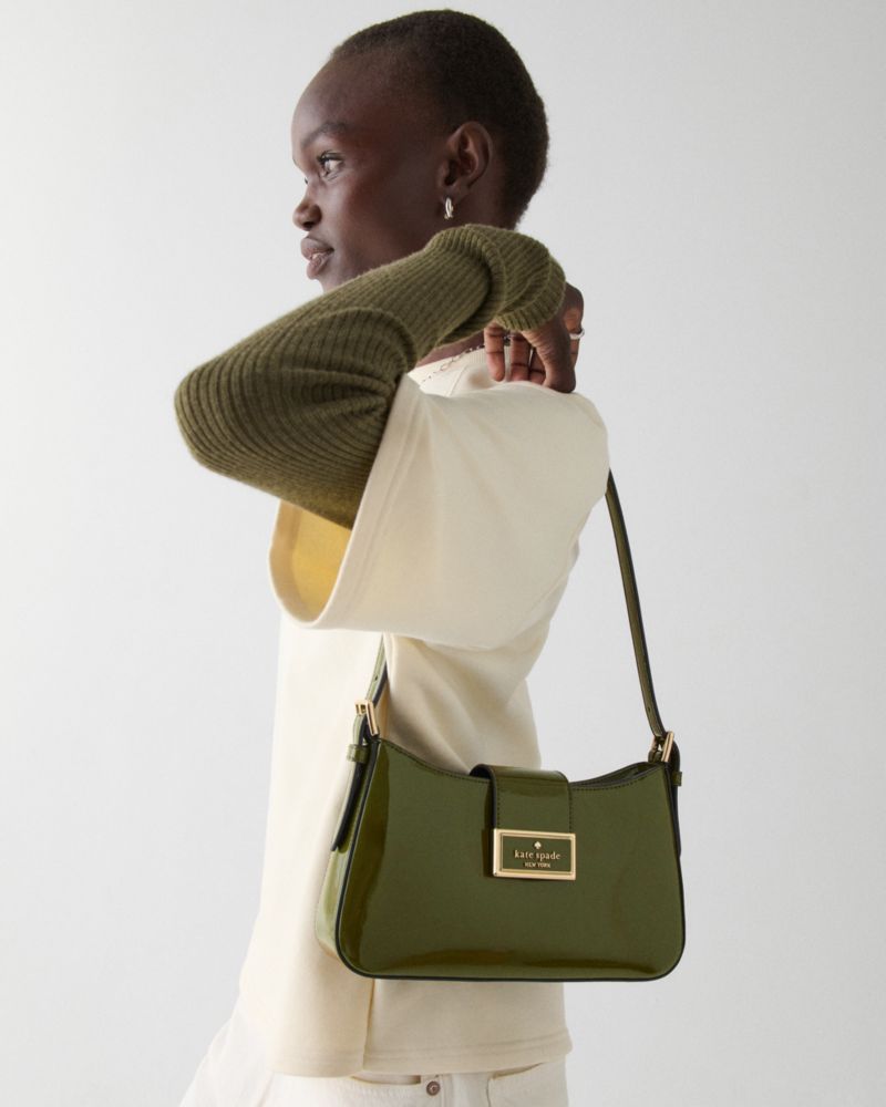 Kate Spade,Reegan Patent Fabric Small Shoulder Bag,Shoulder Bag,Metal,Logo,Day Party,