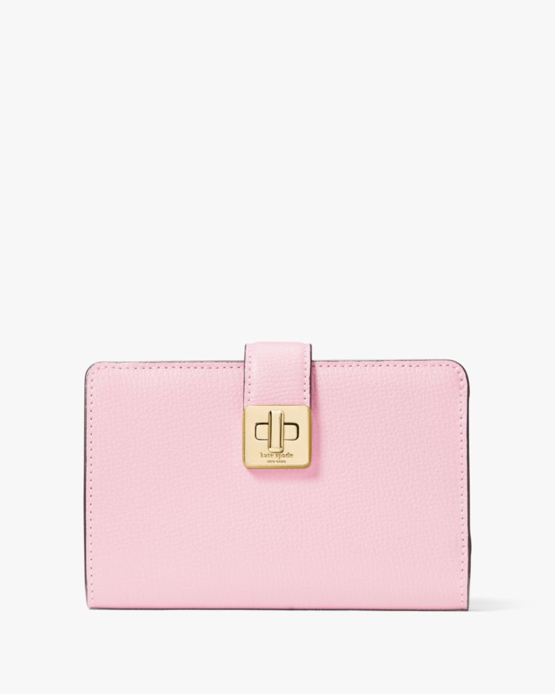 Kate Spade,Phoebe Medium Wallet,Leather,Bi Fold,Logo,Gold Metal,Casual,