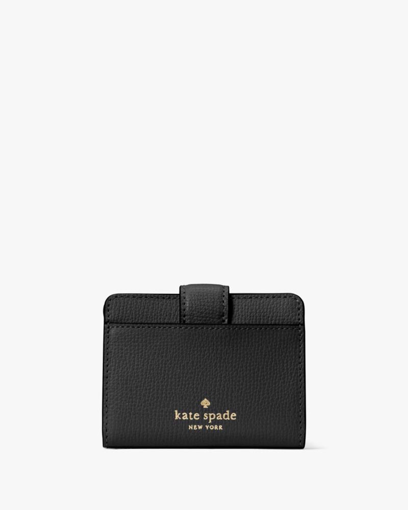 Kate Spade,Phoebe Small Card Holder,Leather,Bi Fold,Logo,Gold Metal,Casual,Black