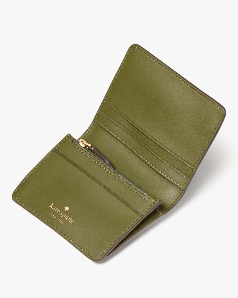 Kate Spade,Phoebe Small Card Holder,Leather,Bi Fold,Logo,Gold Metal,Casual,Gray