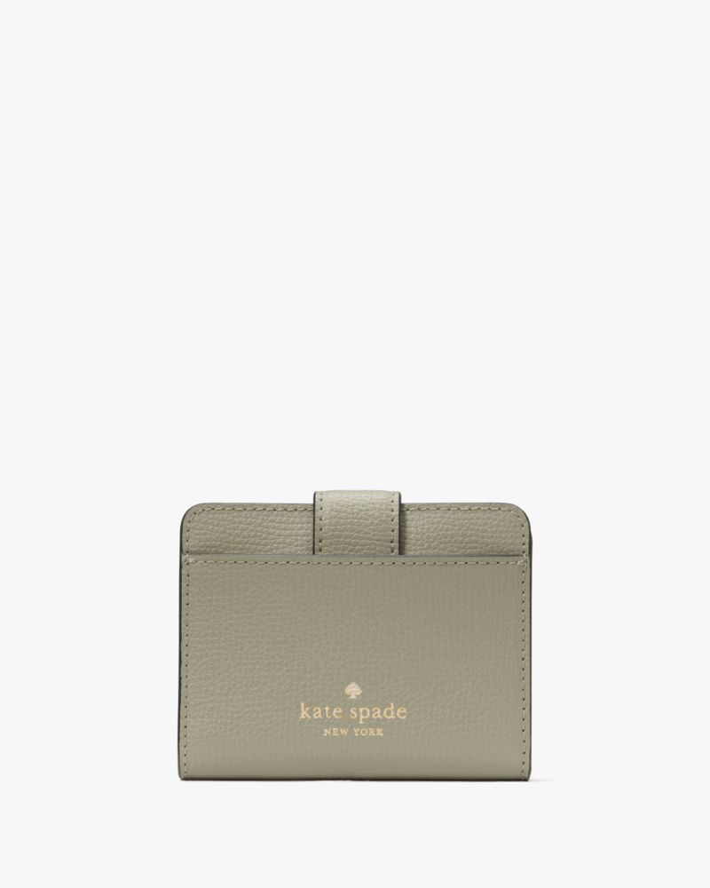 Kate Spade,Phoebe Small Card Holder,Leather,Bi Fold,Logo,Gold Metal,Casual,Gray