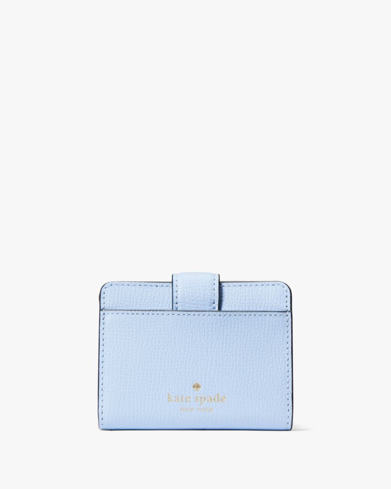 Kate Spade,Phoebe Small Card Holder,Leather,Bi Fold,Logo,Gold Metal,Casual,Blue