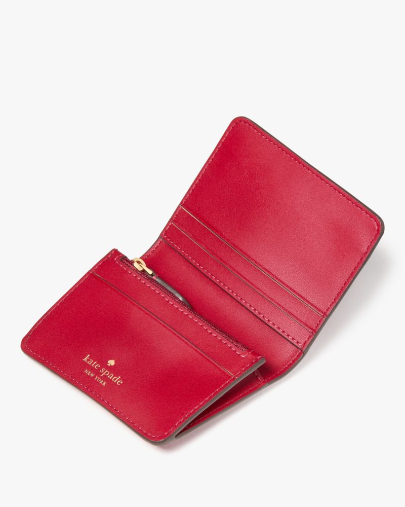 Kate Spade,Phoebe Small Card Holder,Leather,Bi Fold,Logo,Gold Metal,Casual,Pink