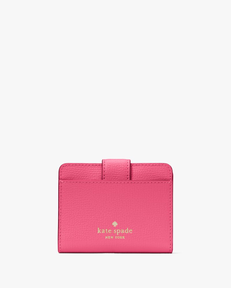 Kate Spade,Phoebe Small Card Holder,Leather,Bi Fold,Logo,Gold Metal,Casual,Pink