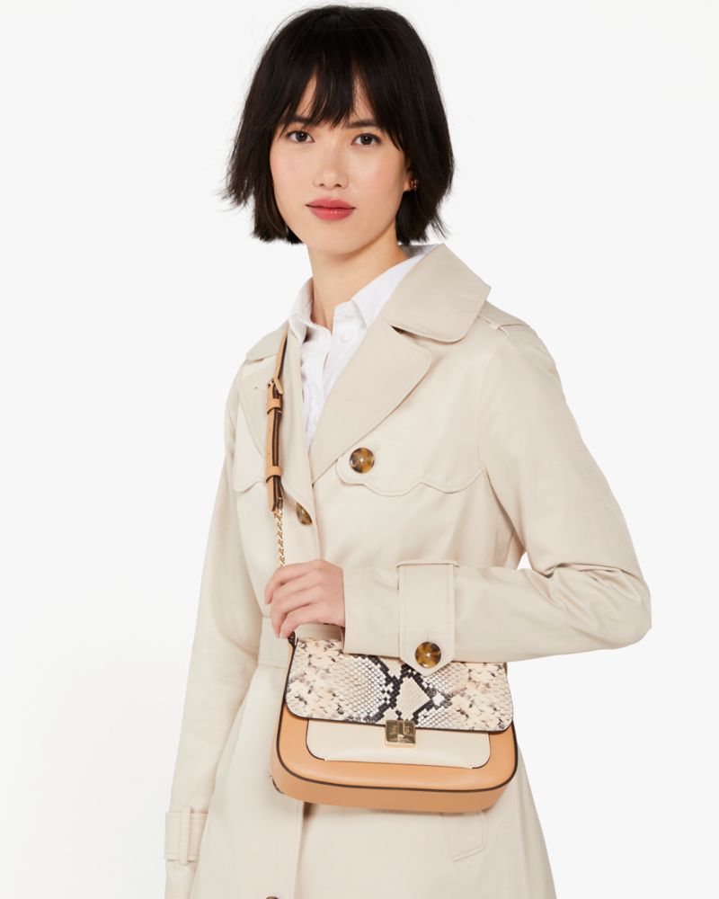 Kate Spade,Phoebe Snake Embossed Flap Crossbody,Tiramisu Mousse Multi