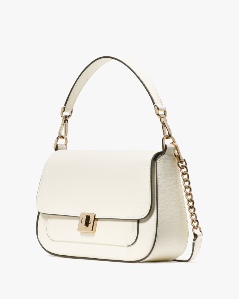 Kate Spade,Phoebe Flap Crossbody,Lining Leather,Crossbody,Chain Detail,Lined,Gold Metal,Day Party,Cream