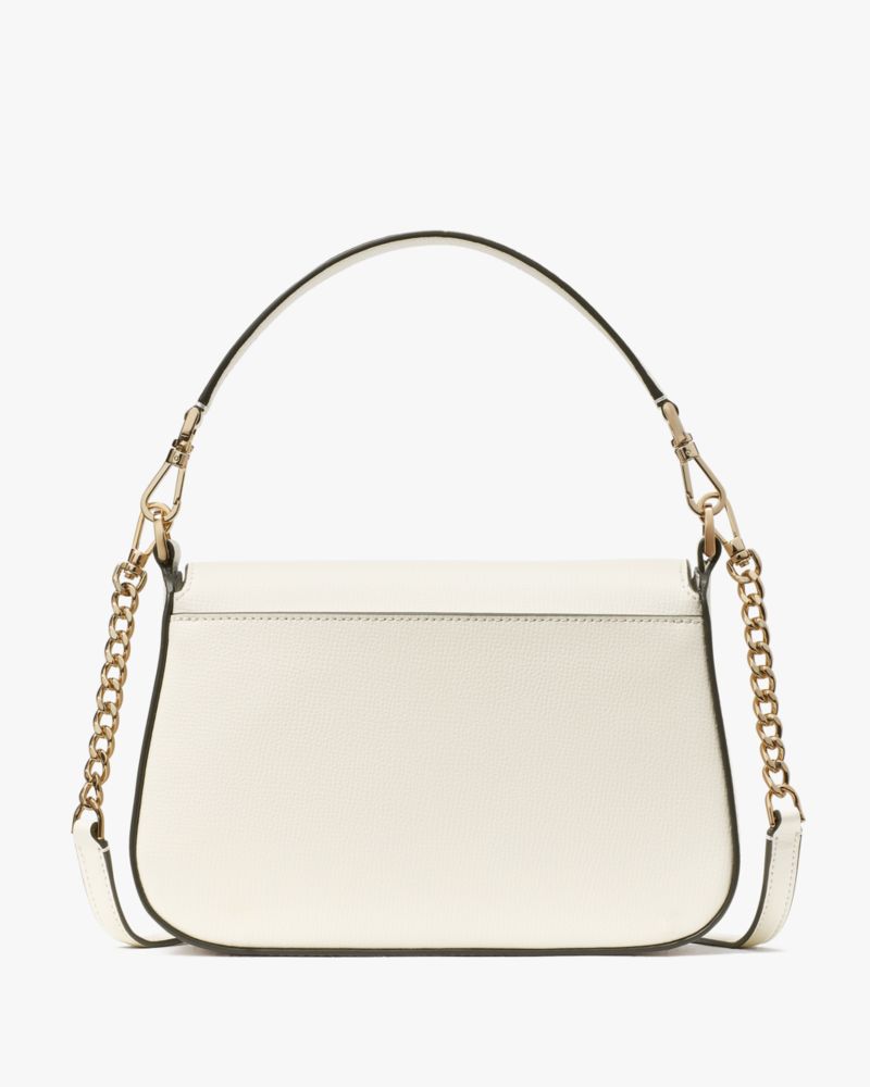 Kate Spade,Phoebe Small Flap Crossbody,Leather,Crossbody,Chain Detail,Logo,Lined,Gold Metal,Day Party,Cream